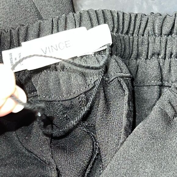 NWOT VINCE BLACK SATIN PIPED HIGH RISE SLIM ANKLE TROUSERS PANTS SIZE SMALL - Picture 7 of 10